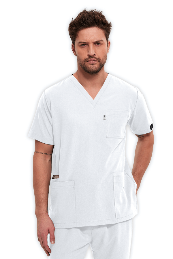 Erkek Scrubs Üst 5–Cepli – Beyaz