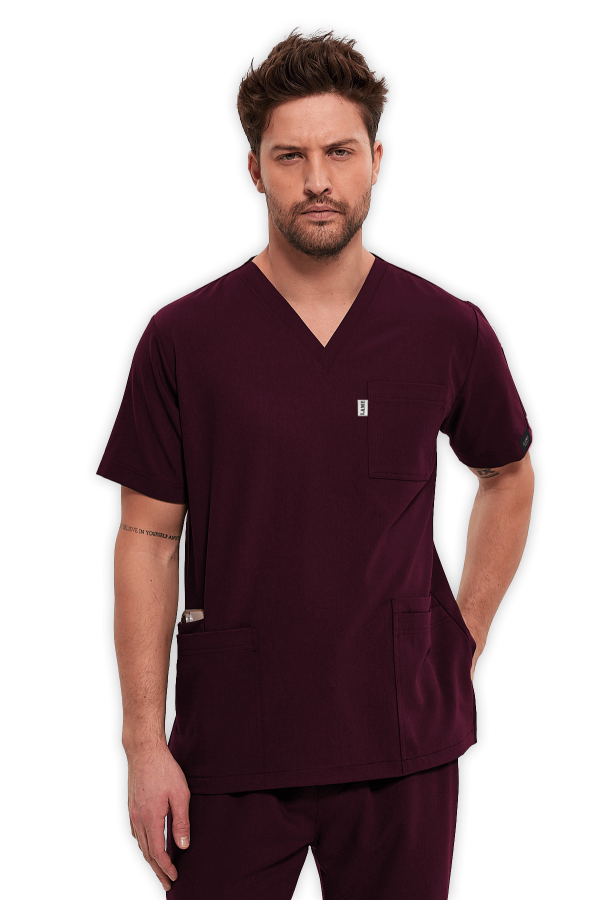 Erkek Scrubs Üst 5–Cepli – Bordo