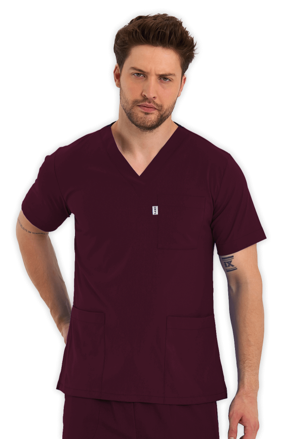 Erkek Scrubs Üst – Bordo