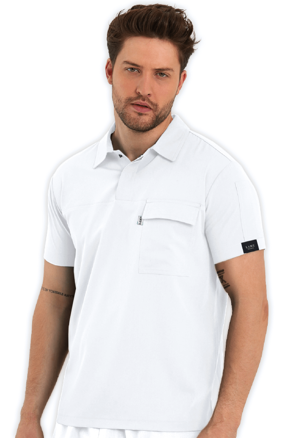 Erkek Scrubs Üst Polo Yaka – Beyaz