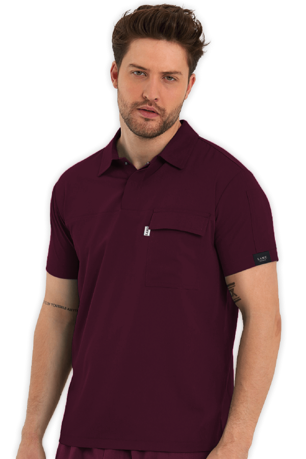 Erkek Scrubs Üst Polo Yaka – Bordo