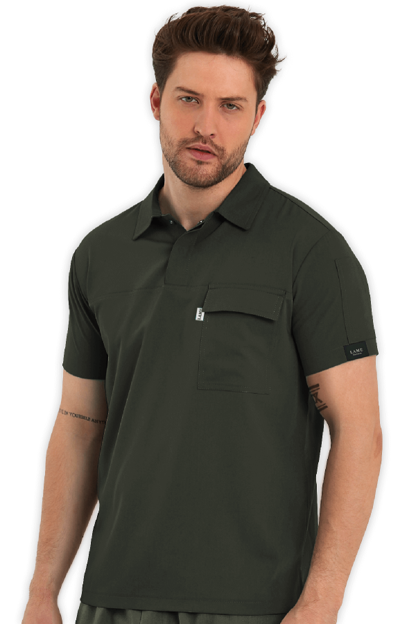 Erkek Scrubs Üst Polo Yaka – Haki