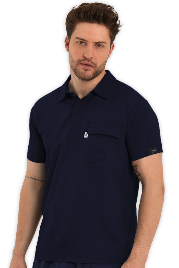Erkek Scrubs Üst Polo Yaka – Lacivert