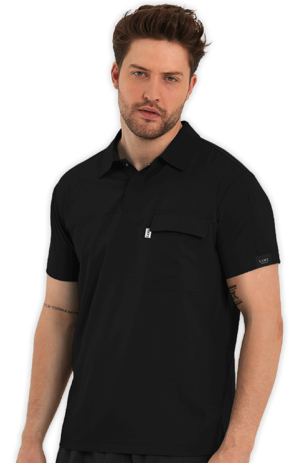 Erkek Scrubs Üst Polo Yaka – Siyah