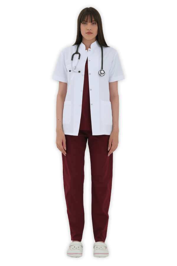 Kadın Doktor Önlüğü Hakim Yaka Ceket Boy – Beyaz